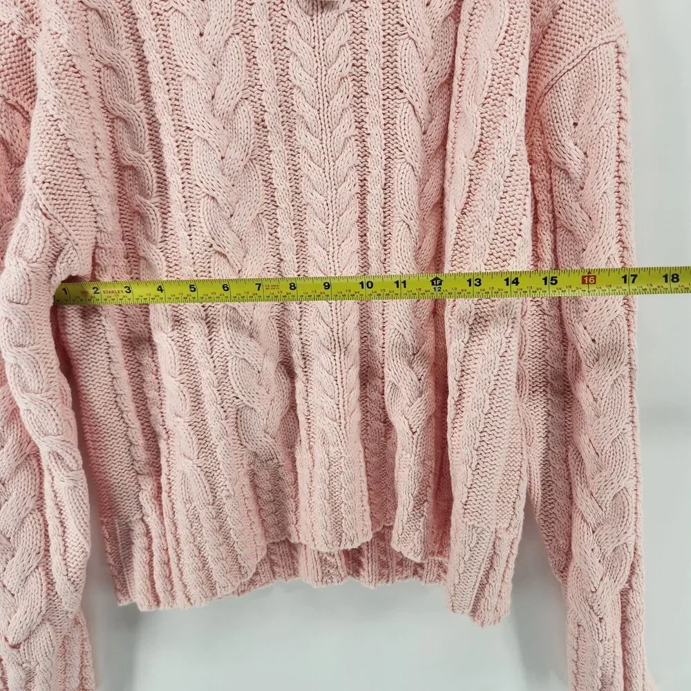 J.Crew‎ Women's Pink XL 100% Cotton XL Cable Knit Crewneck Sweater NWT